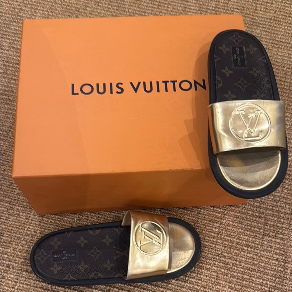 Louis Vuitton Gold and Black Slides